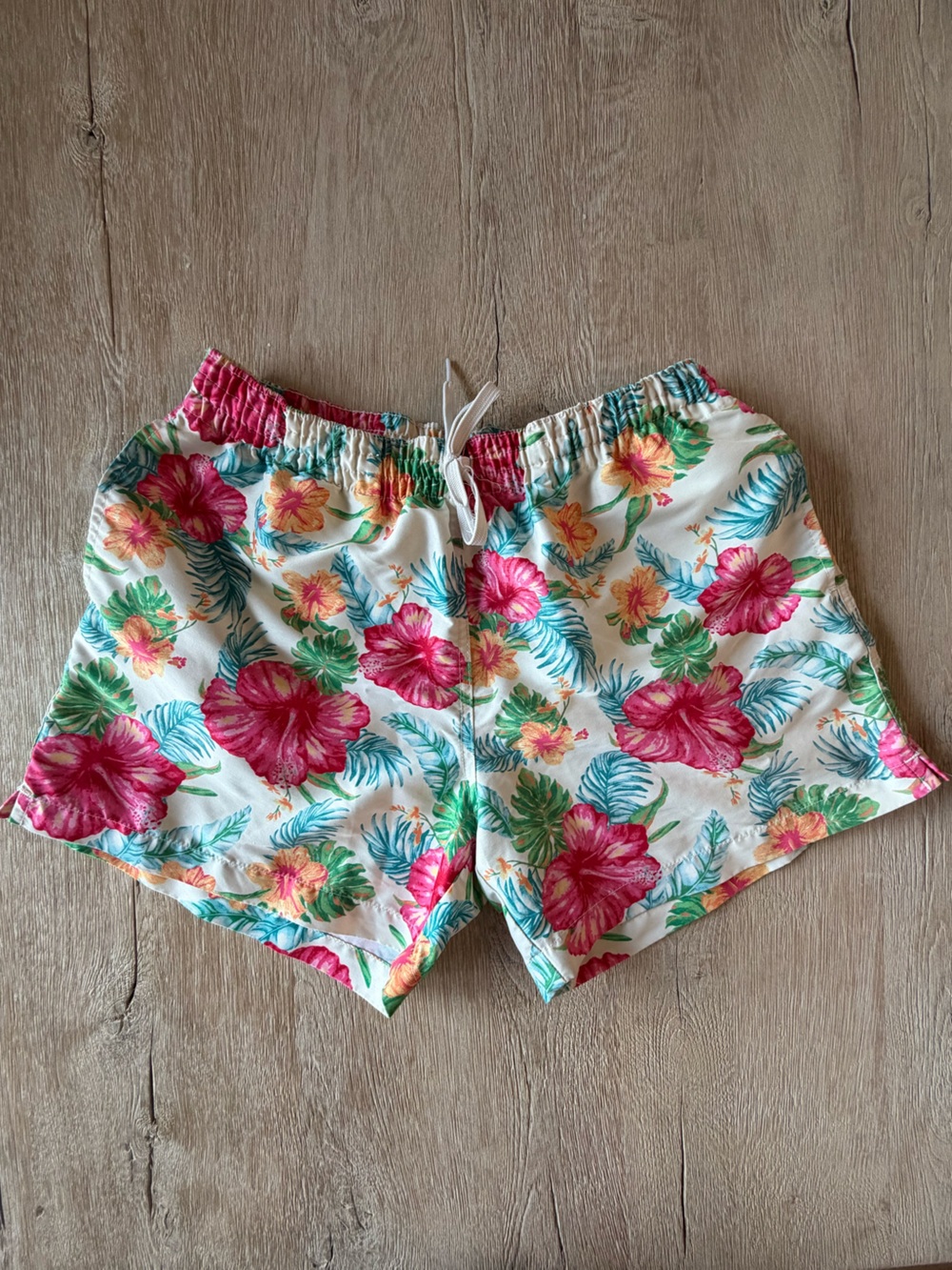 chubbies White Floral Swim Trunks with Pink, Green and Yellow Print